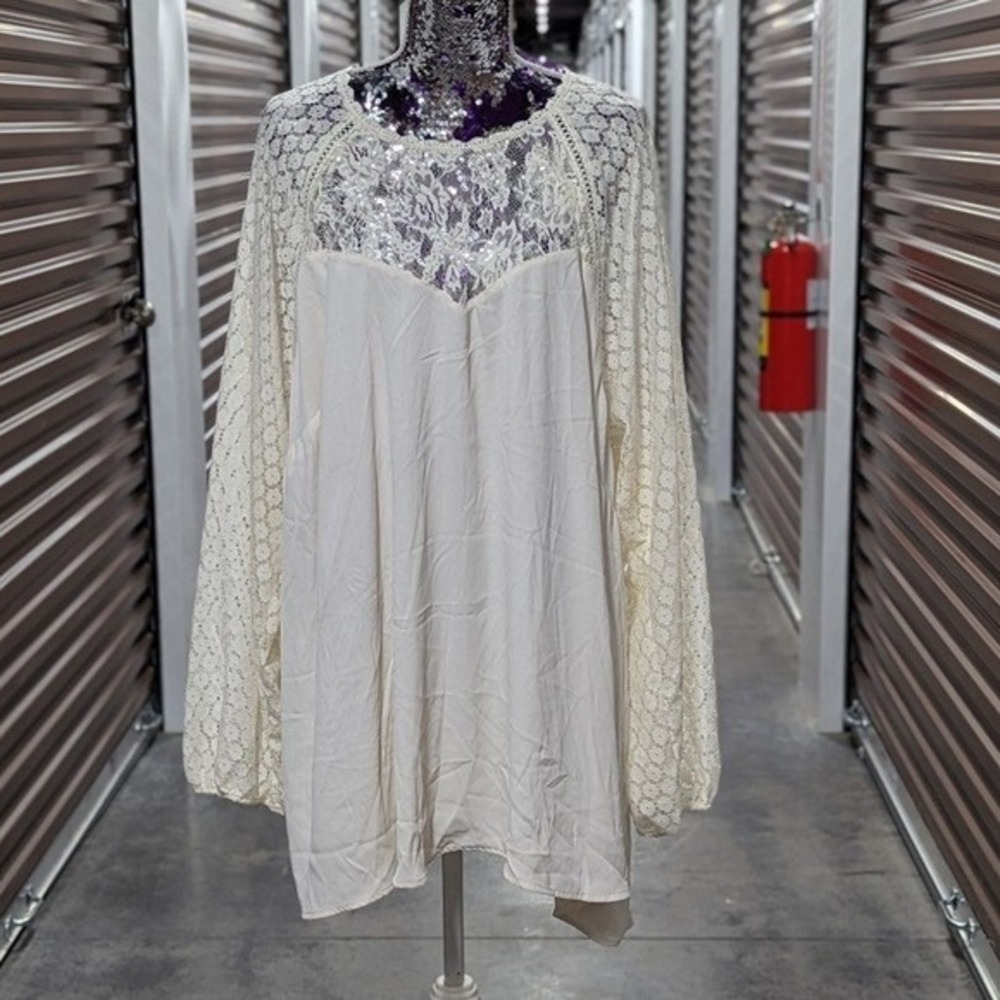 Romantic Cottagecore Boho Cream Lace Georgette Blouse -Torrid NWT Plus 6X